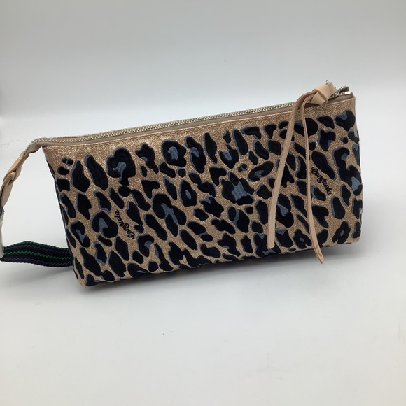 Consuela Tool Bag Joss Leopard Print Gold Glitter‎ Clutch Crossbody Purse NWT - Picture 2 of 12